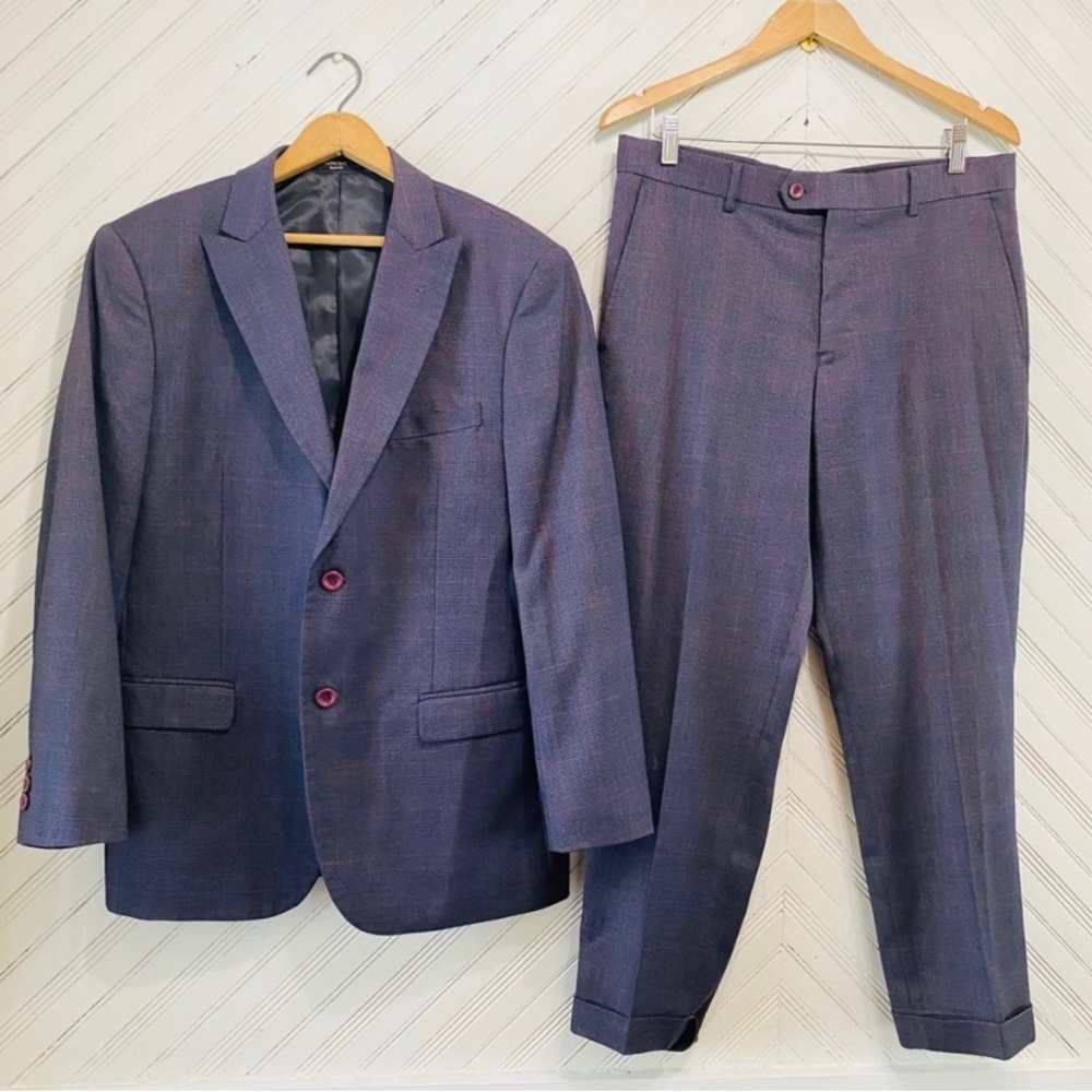 Azar men purple plaid suit 40R